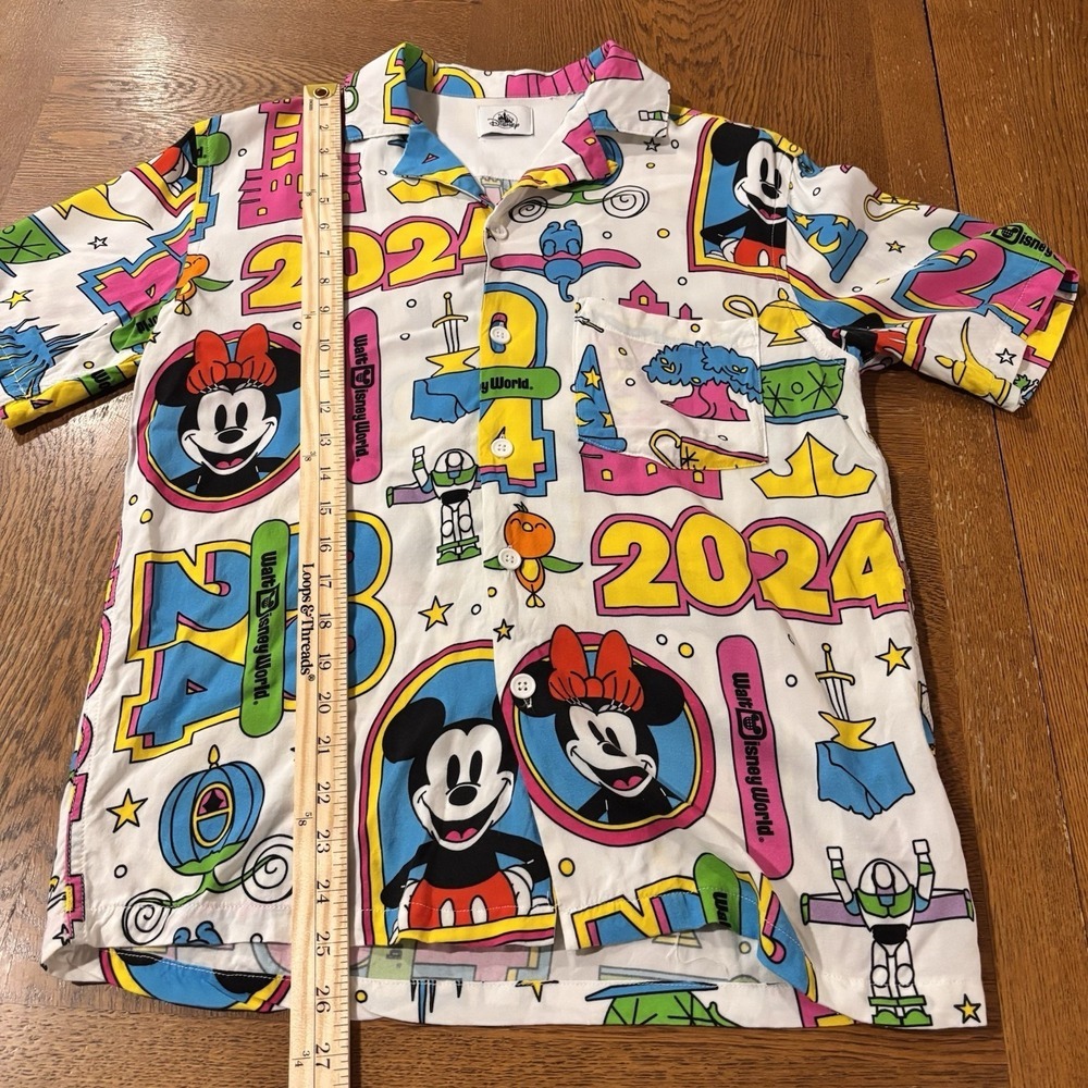 Disney World Parks Button Up Shirt Small Pixar Toy Story Mickey Minnie Castle 24 - Picture 5 of 6